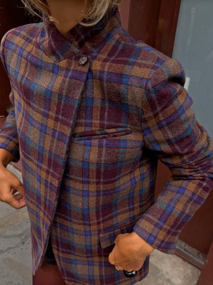 Never Fully Dressed Tartan Fold Over Blazer, Multi, Multi
