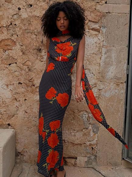 Never Fully Dressed Black Poppy Sophie Maxi Dress, Multi, Multi