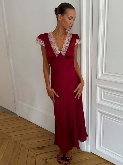 Never Fully Dressed Satin A-line Dress, Burgundy, Burgundy