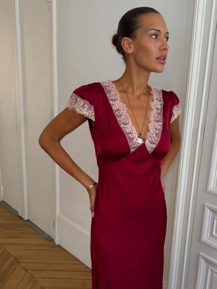 Never Fully Dressed Satin A-line Dress, Burgundy - view 2, Burgundy