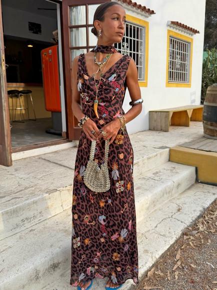 Never Fully Dressed Sophie Leopard Charms Maxi Dress, Multi, Multi