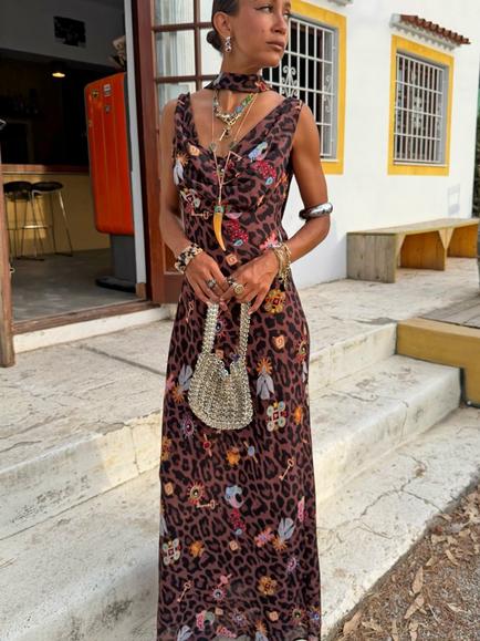 Never Fully Dressed Sophie Leopard Charms Maxi Dress, Multi - view 2, Multi