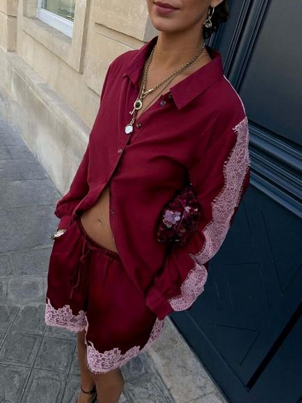 Never Fully Dressed Lace Marley Shirt, Burgundy, Burgundy