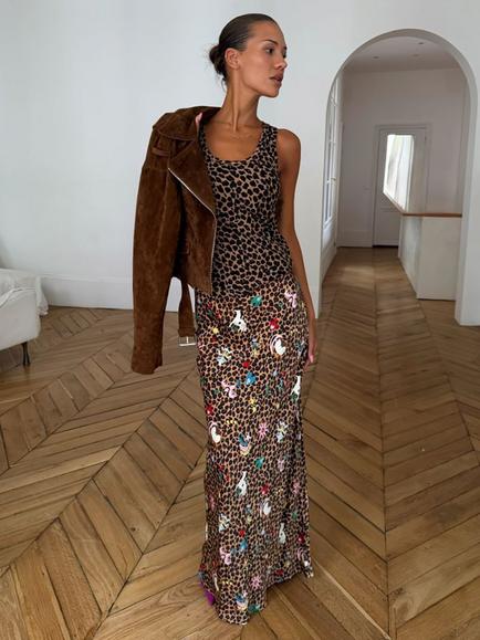 Never Fully Dressed Animal Print Bodycon Maxi Skirt containing LENZING™ ECOVERO™ Viscose, Multi, Multi