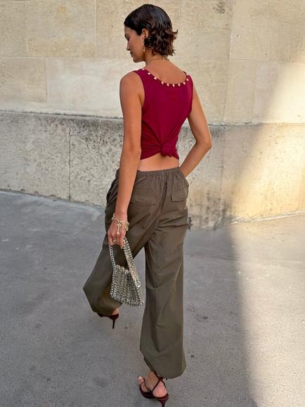 Never Fully Dressed Studded Tank Top, Burgundy - view 2, Burgundy