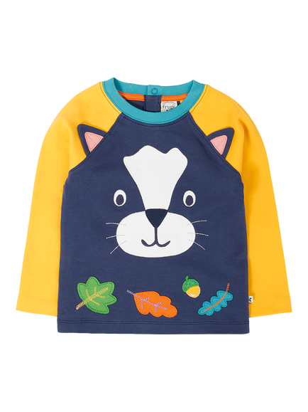 Frugi Kids' Happy Raglan Top, Navy Blue/Multi, Navy Blue/Multi