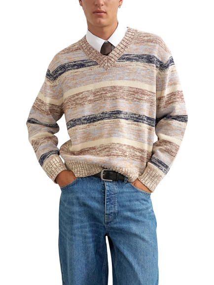 Topman Crop Fit Twist Knit V-Neck Jumper, Neutral, Neutral