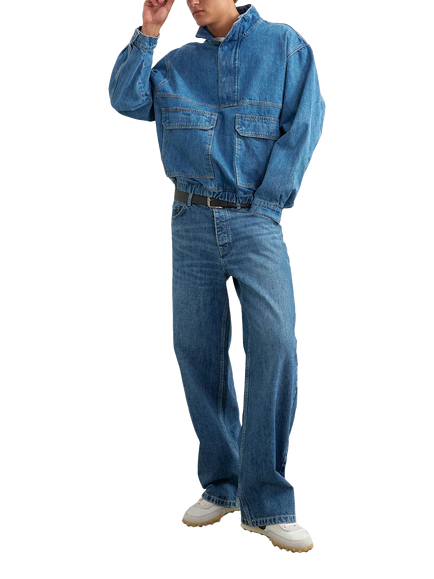 Topman Funnel Neck Denim Jacket, Mid Wash, Mid Wash