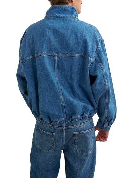 Topman Funnel Neck Denim Jacket, Mid Wash - view 2, Mid Wash