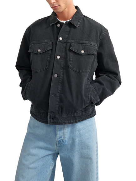 Topman Western Denim Jacket, Washed Black, Washed Black