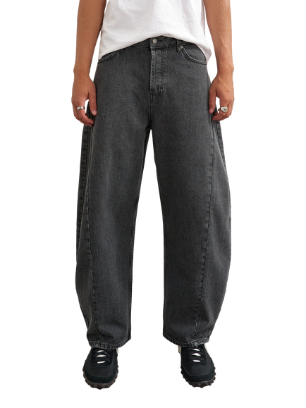 Topman Mid Rise Barrel Leg Jeans, Washed Black, Washed Black