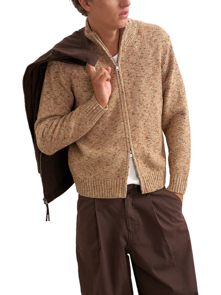 Topman Double Zip Twist Knit Jumper, Oatmeal, Oatmeal