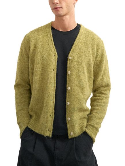 Topman Brushed Knit V-Neck Cardigan, Green, Green