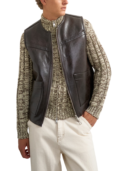 Topman Faux Leather & Shearling Reversible Gilet, Brown, Brown