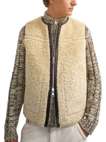 Topman Faux Leather & Shearling Reversible Gilet, Brown - view 2, Brown