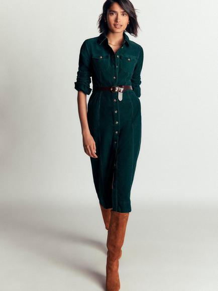 Boden Fleur Cord Midi Shirt Dress, Midnight Teal, Midnight Teal