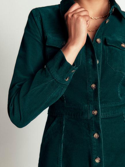 Boden Fleur Cord Midi Shirt Dress, Midnight Teal - view 2, Midnight Teal