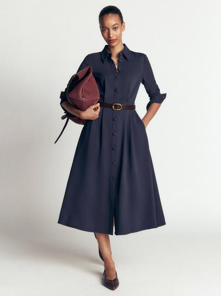 Boden Kate Pleated Shirt Midi Dress, Navy, Navy