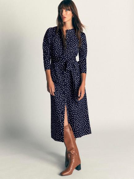 Boden Louise Spot Print Shirt Midi Dress, Navy/White, Navy/White