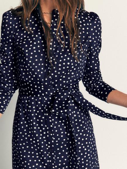 Boden Louise Spot Print Shirt Midi Dress, Navy/White - view 2, Navy/White