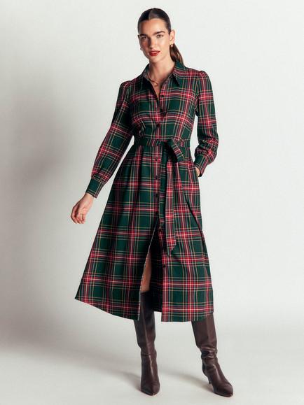 Boden Maeve Check Shirt Midi Dress, Green/Red, Green/Red