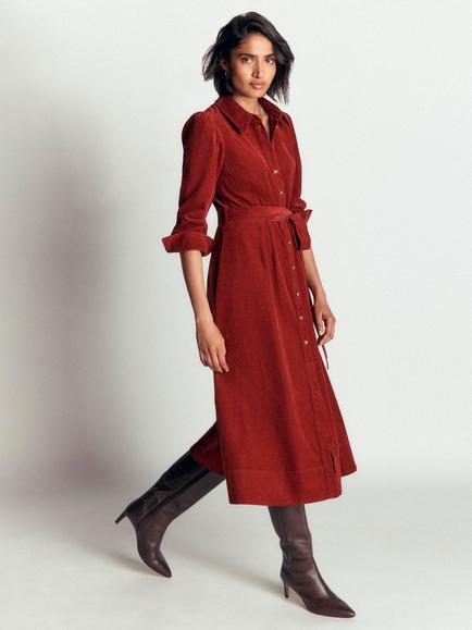 Boden Maeve Corduroy Midi Dress, Spiced Apple, Spiced Apple