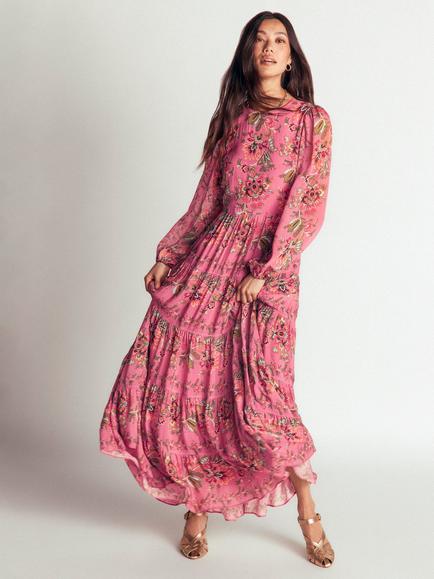 Boden Multi Tiered Maxi Dress, Pink Heather Flora, Pink Heather Flora