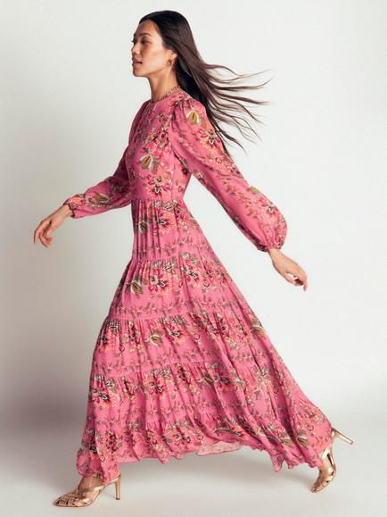 Boden Multi Tiered Maxi Dress, Pink Heather Flora - view 2, Pink Heather Flora
