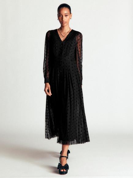 Boden Pleated Tulle Midi Dress, Black