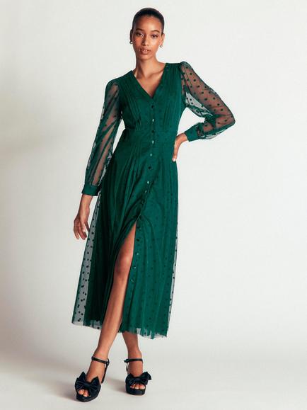 Boden Pleated Tulle Midi Dress, Midnight Teal