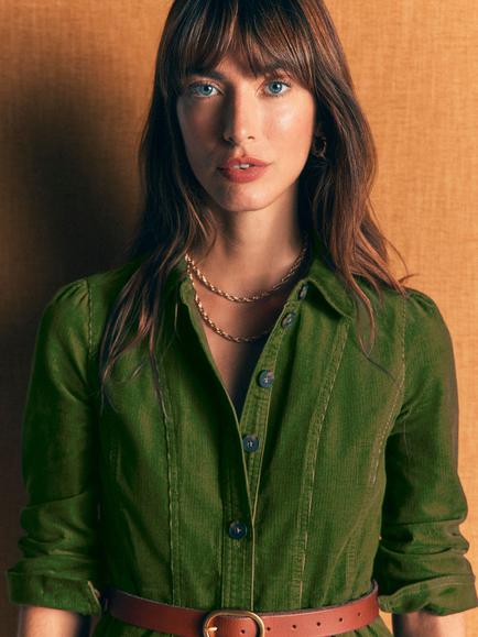 Boden Rhoda Corduroy Shirt Dress, Forest Green - view 2, Forest Green