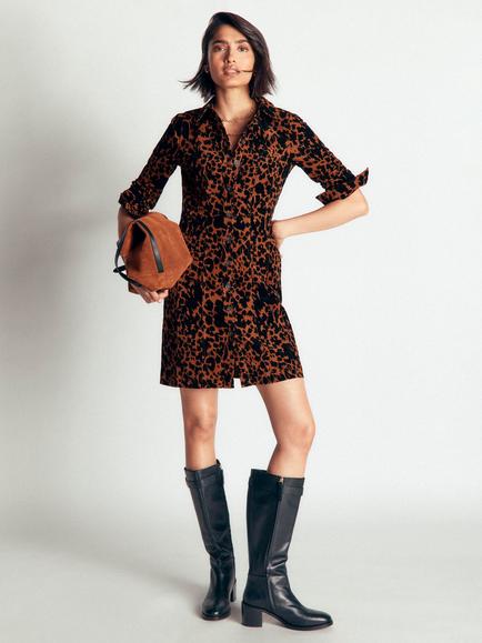 Boden Rhoda Corduroy Animal Print Shirt Dress, Ginger/Multi, Ginger/Multi