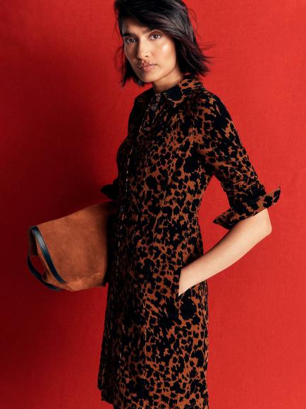 Boden Rhoda Corduroy Animal Print Shirt Dress, Ginger/Multi - view 2, Ginger/Multi