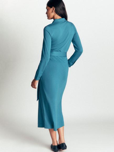 Boden Floral Ruched Jersey Shirt Dress containing TENCEL™ Modal, Storm Blue - view 2, Storm Blue