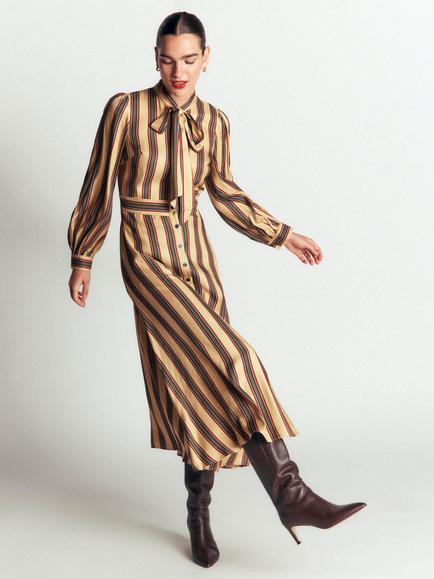 Boden Bow Detail Stripe Midi Shirt Dress containing LENZING™ ECOVERO™ Viscose, Multi, Multi