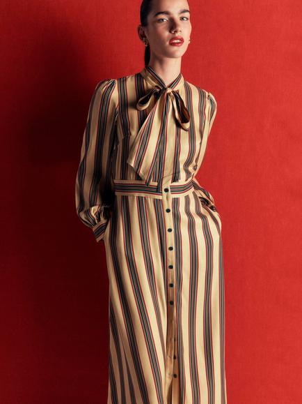 Boden Bow Detail Stripe Midi Shirt Dress containing LENZING™ ECOVERO™ Viscose, Multi - view 2, Multi