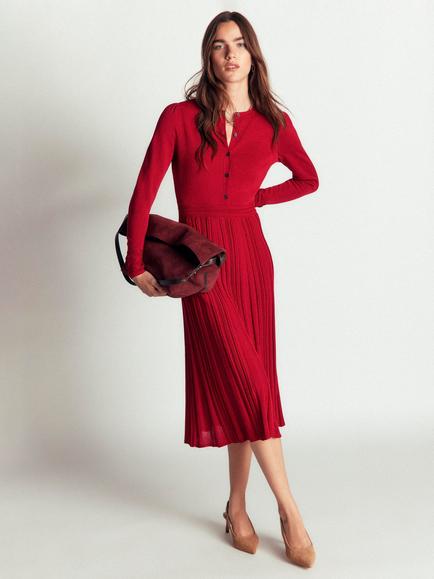 Boden Cable Stitch Pleated Knit Midi Dress, Crimson Red, Crimson Red