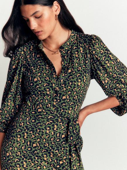 Boden Eli Cotton Blend Midi Shirt Dress, Green/Multi - view 2, Green/Multi