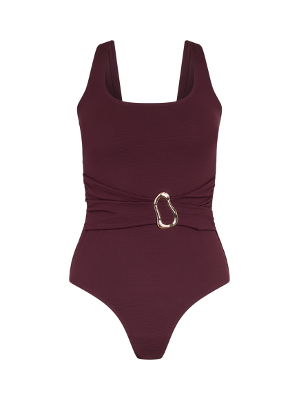 Accessorize Molten Belted Shaping Swimsuit, Burgundy, Burgundy