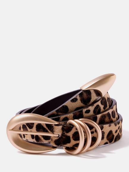 Mint Velvet Leopard Print Textured Belt, Brown/Multi, Brown/Multi