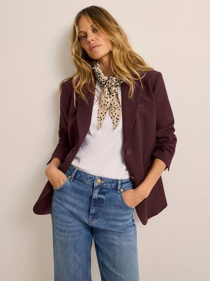Mint Velvet Sngle Breasted Blazer, Red Burgundy - view 2, Red Burgundy