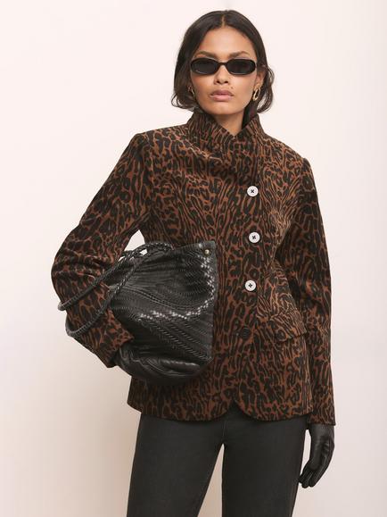 Mint Velvet Leopard Print Velvet Jacket, Brown/Camel, Brown/Camel