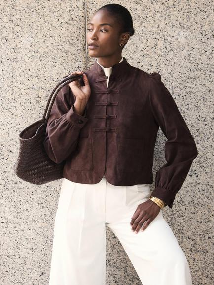 Mint Velvet Stand Collar Jacket, Brown, Brown