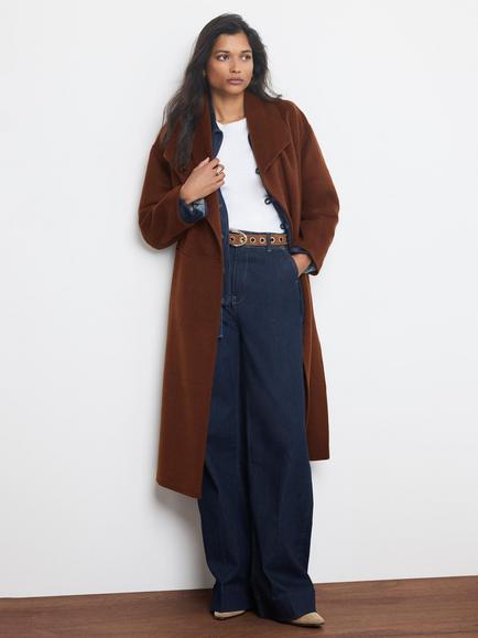 Mint Velvet Wool Blend Waterfall Hand Finished Coat, Brown - view 2, Brown
