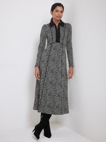 Mint Velvet Jacquard Animal Print Midi Dress, Natural, Natural