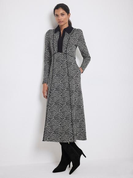Mint Velvet Jacquard Animal Print Midi Dress, Natural - view 2, Natural