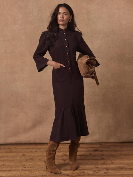 Mint Velvet Denim Midi Shirt Dress, Red Burgundy, Red Burgundy