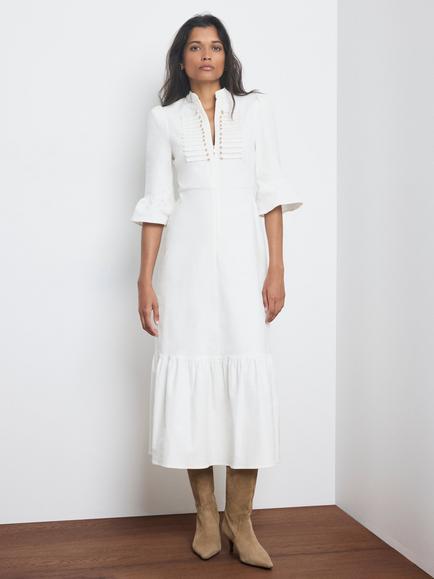 Mint Velvet Corduroy Military Detail Midi Dress, Natural Cream - view 2, Natural Cream
