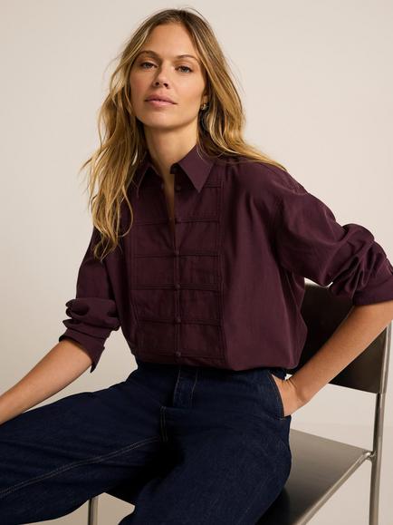 Mint Velvet Knot Button Shirt, Red Burgundy, Red Burgundy