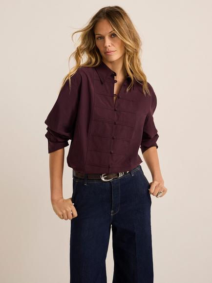 Mint Velvet Knot Button Shirt, Red Burgundy - view 2, Red Burgundy